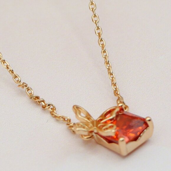 "Charming Rose Gold Plated Necklace with Orange Gem & Leaf,  XPNL0145 - Picture 1 of 13